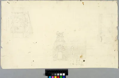 Draft for Festive Decoration in front of the Wrangel Palace in Stockholm. Also a section of a room with an alchove