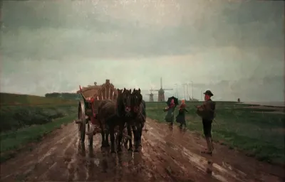Draft horses pulling a cart on the Lower Scheldt