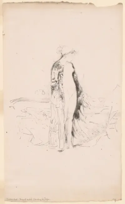 Draped Model, Standing by a Sofa