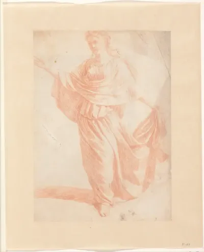 Draperiestudie van voortschrijdende vrouw