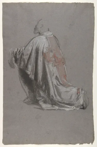 Drapery Study for a Bishop (lower register); verso:  Sketch of a sleeve; (studies for wall paintings in the Chapel of Saint Remi, Sainte-Clotilde, Paris, 1858)