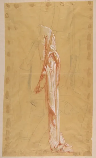 Drapery Study for Sainte-Clotilde (upper register); verso: Standing Soldier; (studies for wall paintings in the Chapel of Saint Remi, Sainte-Clotilde, Paris, 1858)