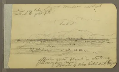 Drawing, Church, Tower, House; Verso: Mountain Range