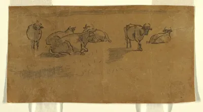 Drawing, Cows in a Pasture