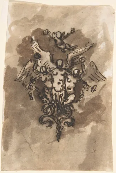 Drawing for a Vignette of Fame (recto); Cropped Drawing of Horse's Leg (verso)