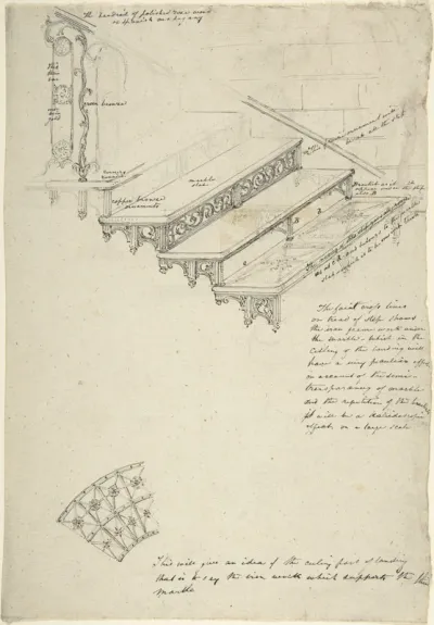 Drawing for an iron stairway with marble treads