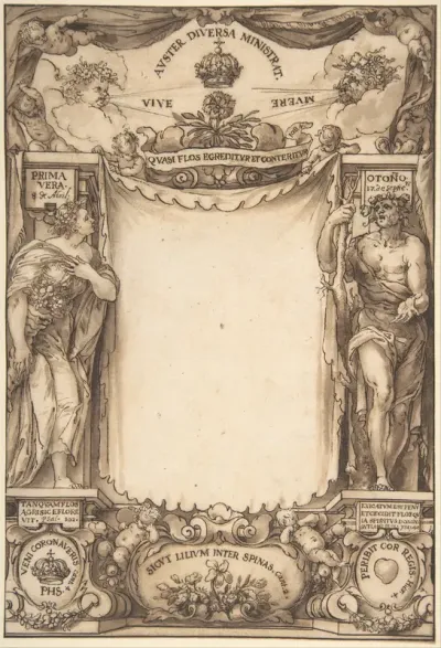 Drawing for the title page to the 'Descrpción de las honras' (related to the death of Philip IV)