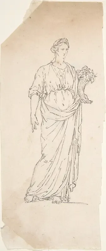 Drawing of Female Statue with Cornucopia
