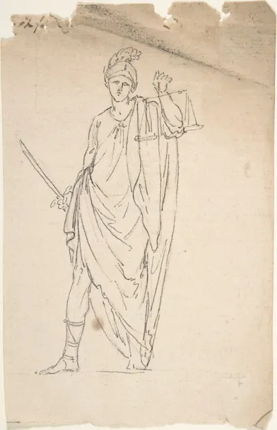 Drawing of Female Statue with Sword and Scale