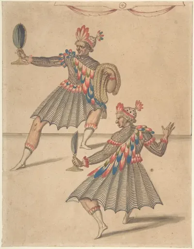 Drawing of Two 'Americans' for Ballet de la Douairière de Billebahaut