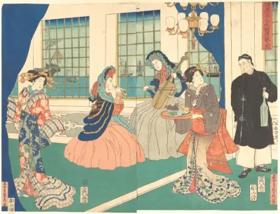 Drawing Room of a Foreign Business Establishment in Yokohama — Utagawa (Gountei) Sadahide Kanvas Tablo