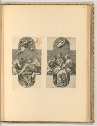 Drei sitzende Musen; Apollo und Pan