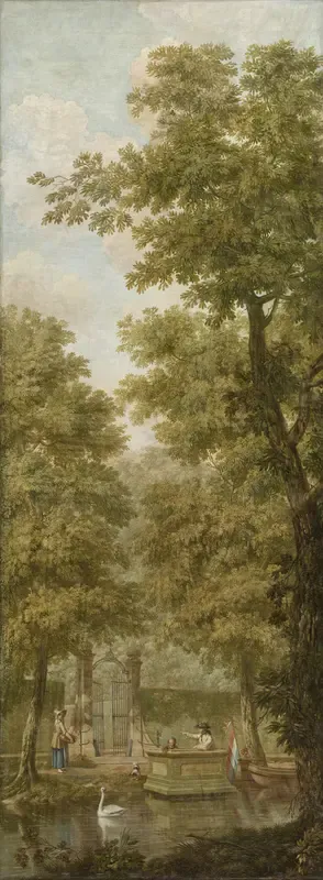 Drie behangselschilderingen van een Hollands landschap