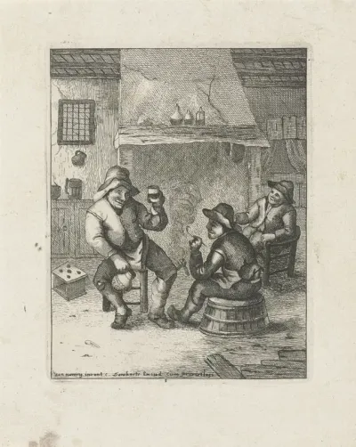 Drie boeren bij de haard