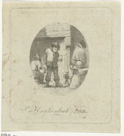 Drie boeren in een interieur