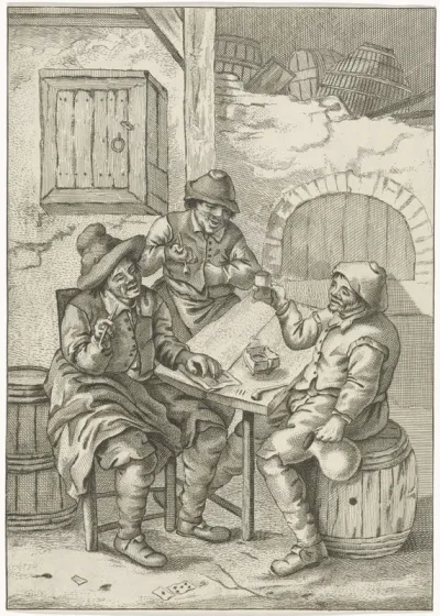 Drie boeren om een tafel