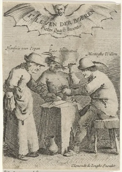 Drie boeren spelen een kaartspel