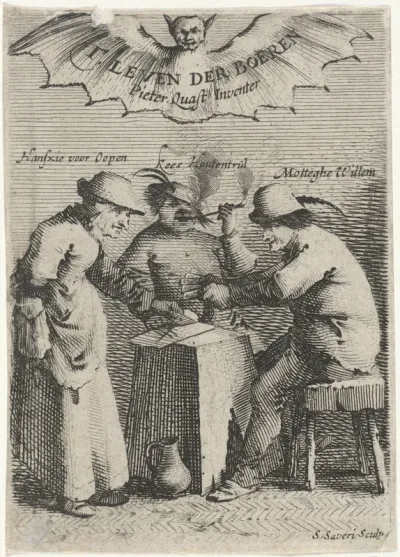 Drie boeren spelen een kaartspel