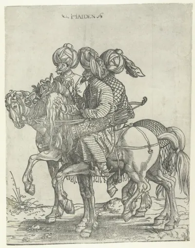 Drie boogschutters te paard