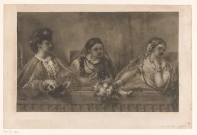 Drie dames in de loge van een theater