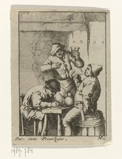 Drie drinkende en pijp rokende boeren