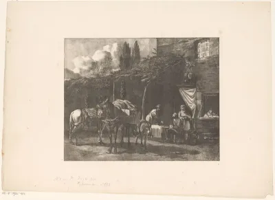 Drie ezels voor herberg, naar Duzardin. R.M. 832