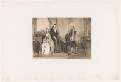 Drie figuren in een 18de-eeuws interieur
