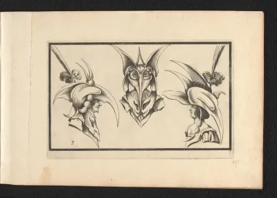 Drie figuren met hoofddeksels