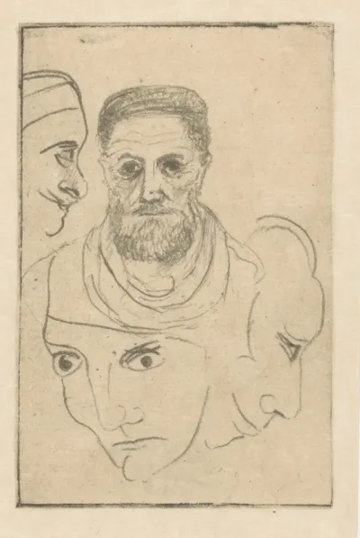 Drie gezichten en een man met baard