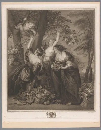 Drie gratiën bij een appelboom