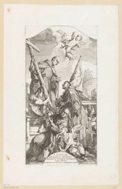 Drie heiligen met engelen