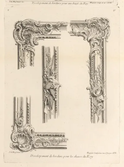 Drie hoeken en een fragment van de ornamentele lijst om een jachtstuk