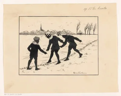 Drie jongens aan een waterkant