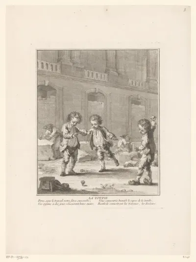 Drie jongens aan het spelen met tollen
