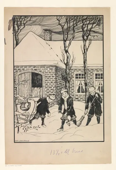 Drie jongens in de sneeuw