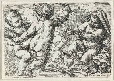 Drie jongetjes rond een vuurtje