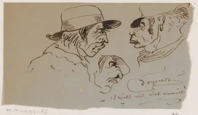 Drie karikaturale mannenhoofden