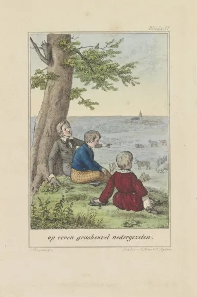 Drie kinderen op een heuvel