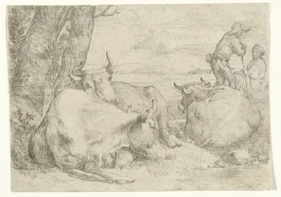 Drie koeien en twee herders