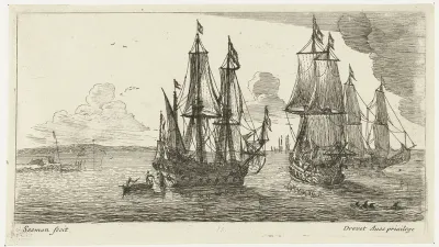Drie koopvaardijschepen voor de kust