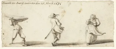 Drie lopende figuren, een man van achteren