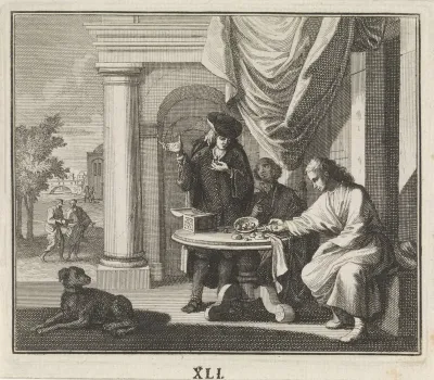 Drie mannen aan een tafel bekijken edelstenen
