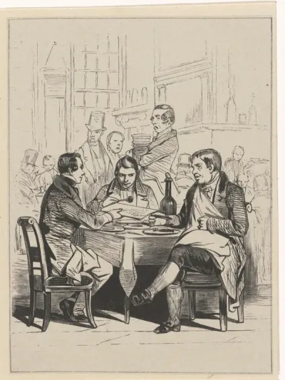 Drie mannen aan een tafel in een restaurant