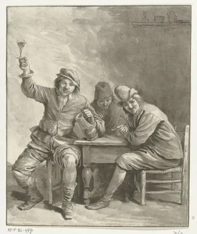 Drie mannen aan tafel roken en drinken