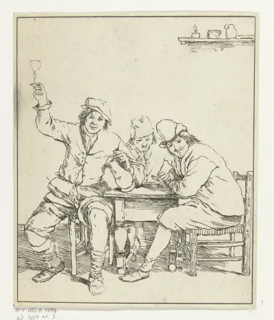 Drie mannen aan tafel roken en drinken