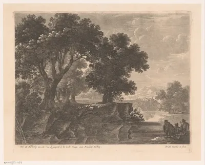 Drie mannen bij een rivier