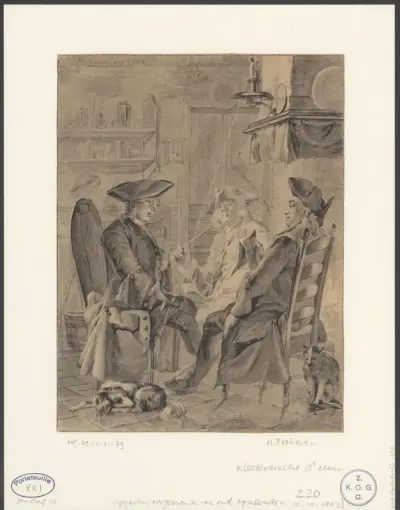 Drie mannen in gesprek in een keuken