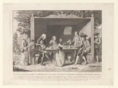 Drie mannen op bezoek bij Johann Spalding en zijn familie
