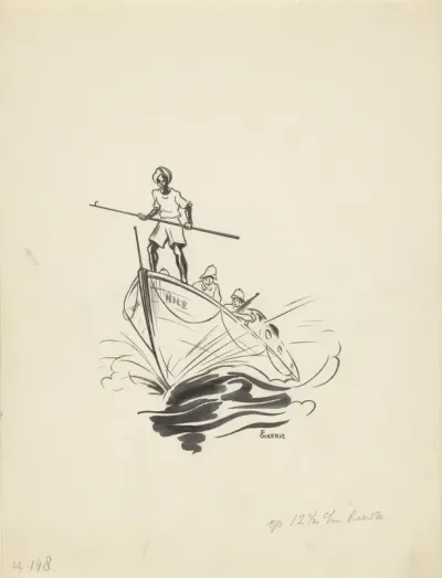 Drie mannen op een boot