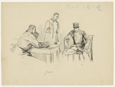 Drie mannen rond een tafel